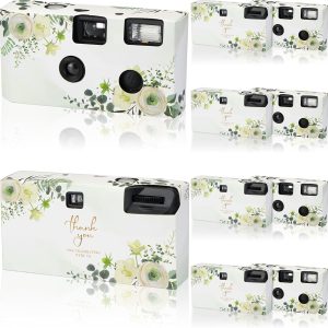 Kanayu 10 Pack Disposable Camera for Wedding Floral 35mm Single Use Film Camera with Flash One Time Use Camera for Anniversary Concert Travel Camp Party Supply Gift Honeymoon(White Rose)